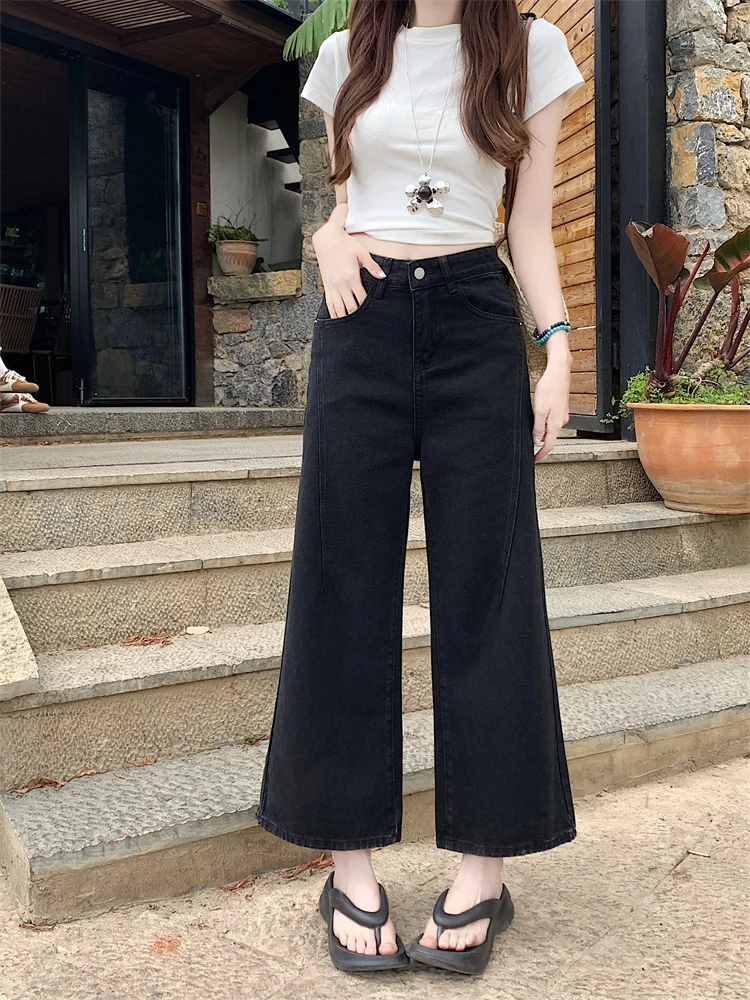 plus Size American Retro Wide Leg Jeans Women's High Waist Slim Straight Cut Denim Pants Autumn New Sle Comfortable Fit Jeans