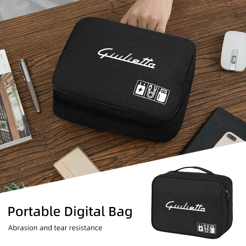 

Car Portable Cable Organizer Waterproof Digital Storage Bag For Alfa Romeo Giulietta 159 147 156 166 Mito Giulia Stelvio Tonale