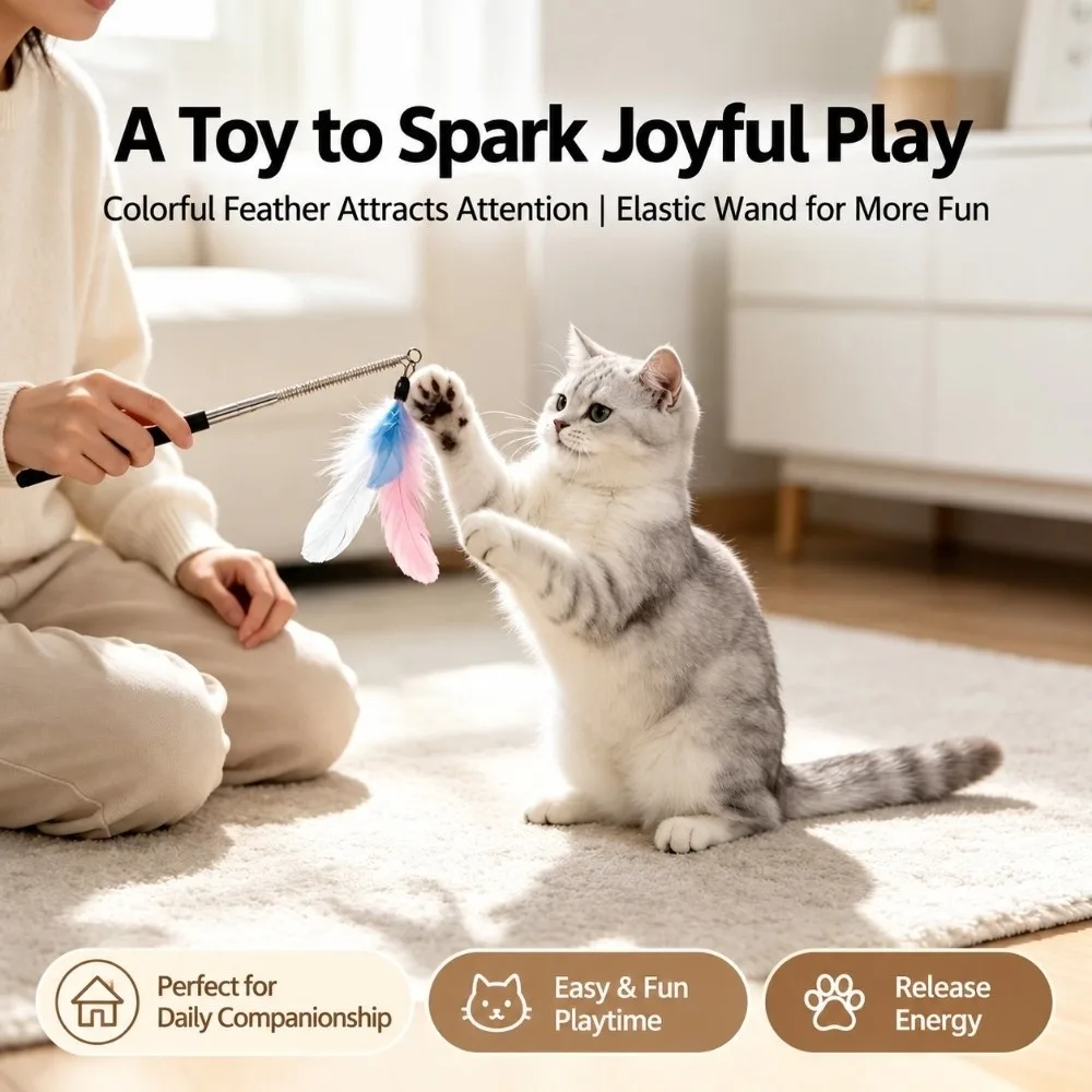 Durable Stainless Steel Cat Teaser Wand Replaceable Head Retractable Telescopic Cat Wand Cat Fishing Pole Cat Owner