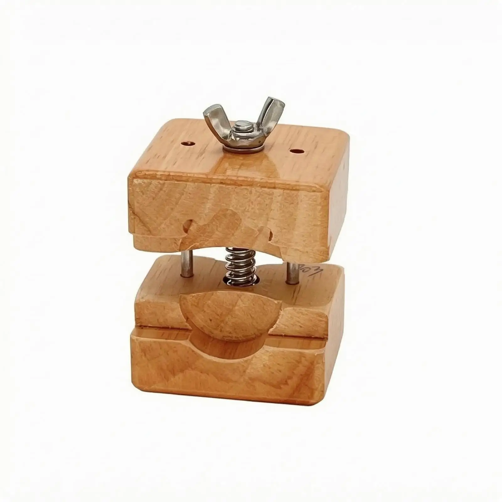 Wooden Watch Holder Clamp for Watch Case Servicing with Rounded Edges and Recessed Jaw Sections for Protection