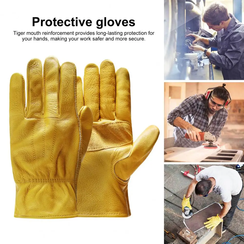 

Flex Grip Leather Work Gloves Stretchable Wrist Tough Cowhide Working Glove Resistant Knit Wrist Canvas Backing Safety Supplies