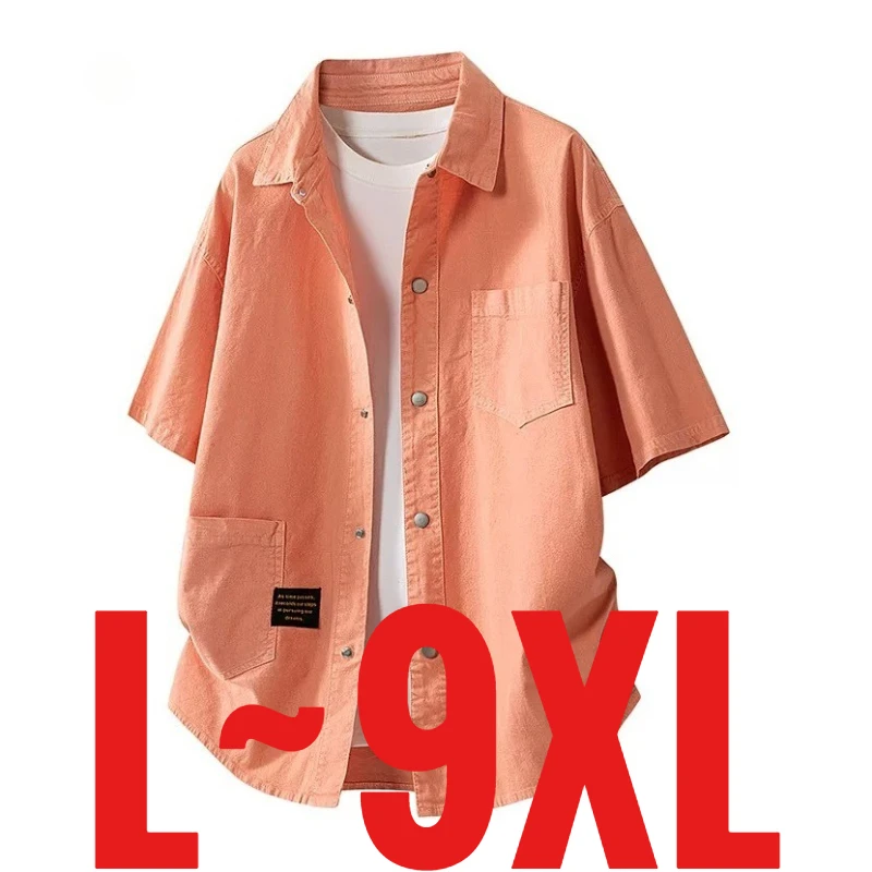 Cotton Men's Casual Shirt Short Sleeve Oversized Top Male High Quality Big Size 9XL Plus Large Summer 120kg Korean Style Fashion