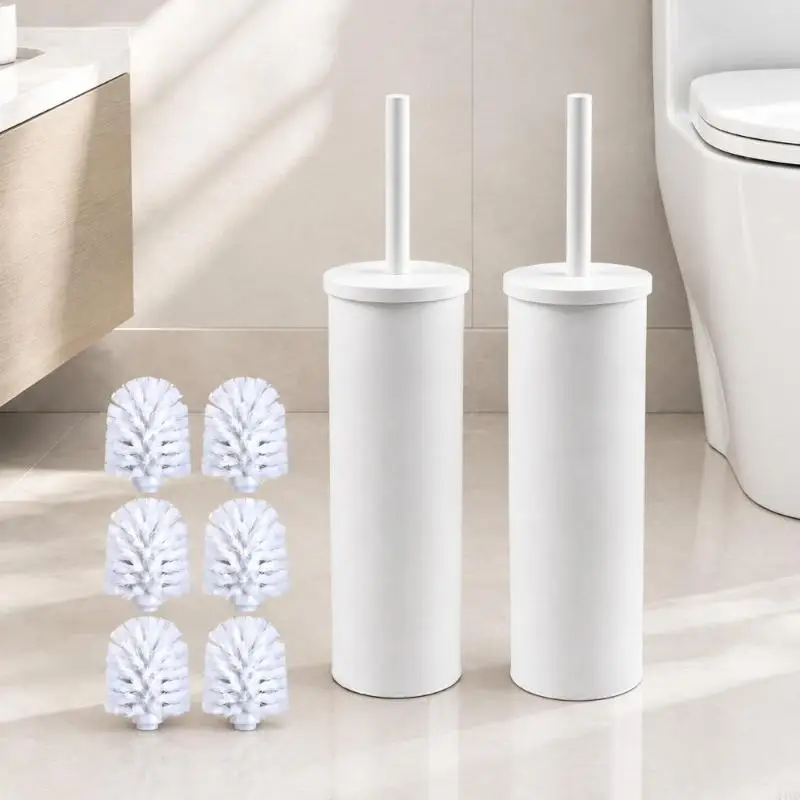 Toilet Bowl Brush Set with Stainless Steel, Covered Top Opening, and Internal Insert for Water Beneath the Brush Head M4YD