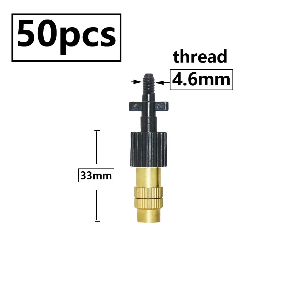 15-250 sztuk regulowana miedź dysza zamgławiająca w/ 4/7mm plastikowe złącze Tee mosiądz podlewanie nawadniania zraszacz dysza chłodząca