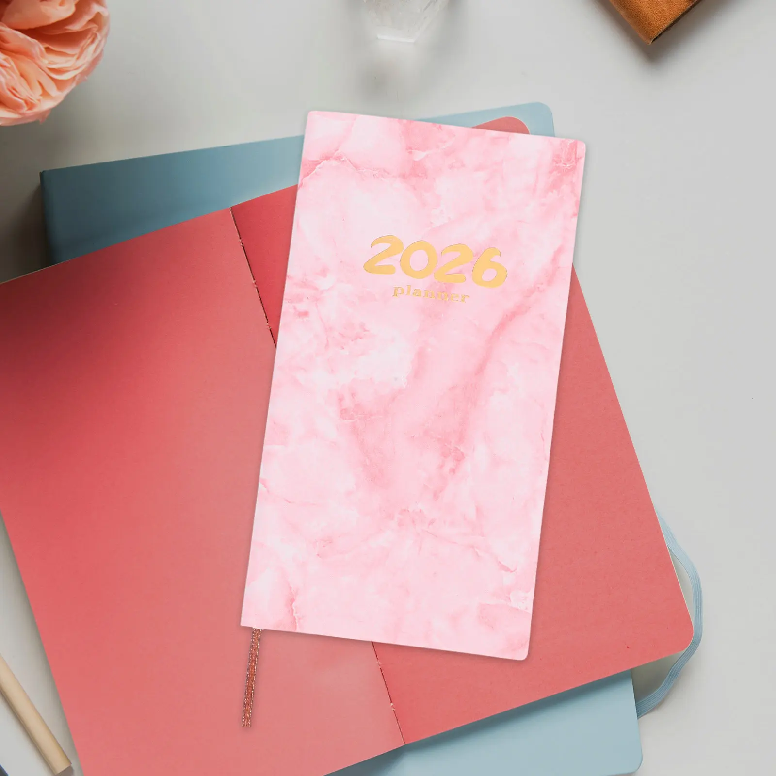 Daily Planner Notebook Marble Pattern A6 Pocket Size Year-Round Time Management Journal Office School Travel 2026 Organizer