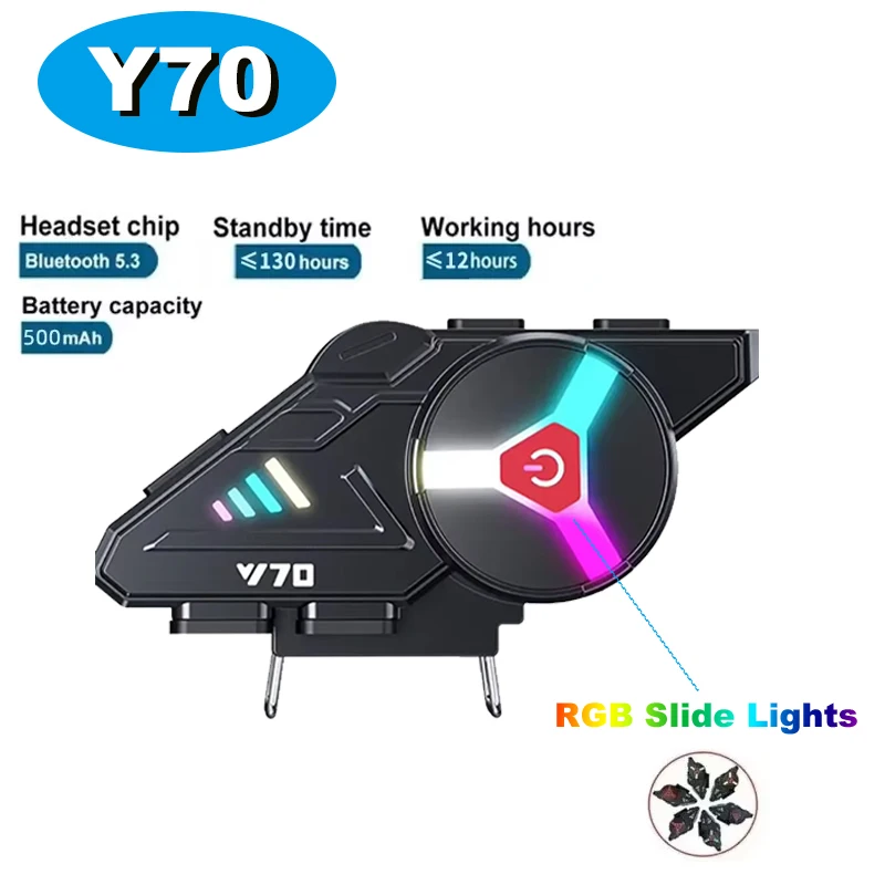 

Y70 RGB Light Беспроводной 5,3 Мотоциклетный шлем Bluetooth Наушники IPX6 Водонепроницаемая поддержка для подключения 2 телефона Голосовой помощник