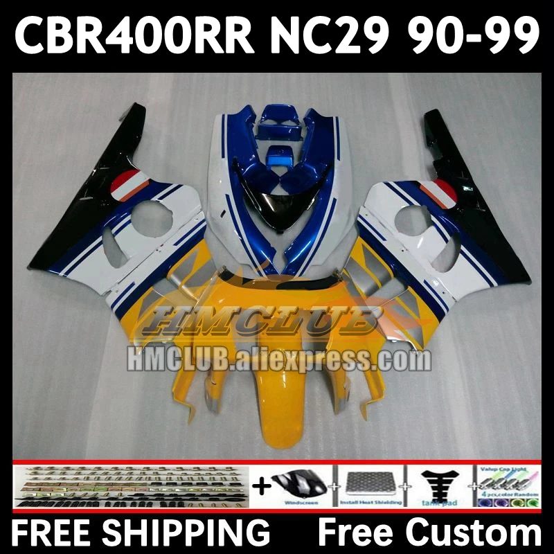 Bodywork For HONDA CBR400 yellow white CBR 400 RR 400RR 90 91 92 93 94 104No.4 CBR400RR NC29 1995 1996 1997 1998 1999 Fairings