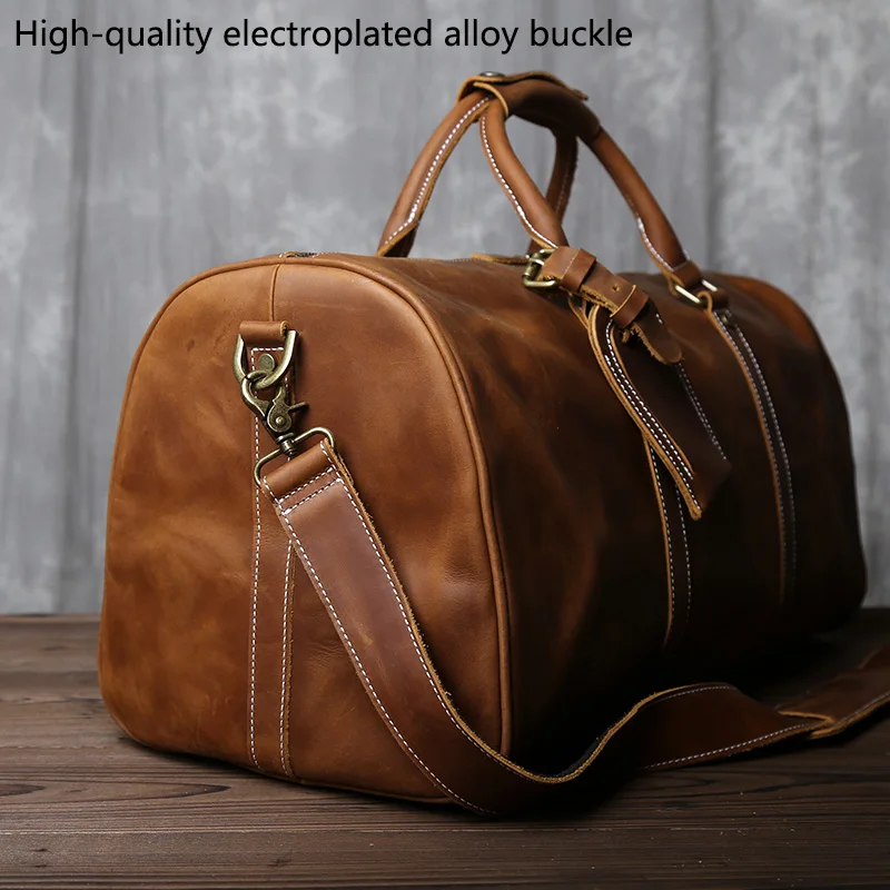 Bolso de mano Retro para hombre, bolsa de viaje de cuero de Caballo loco, de gran capacidad, para Europa y América