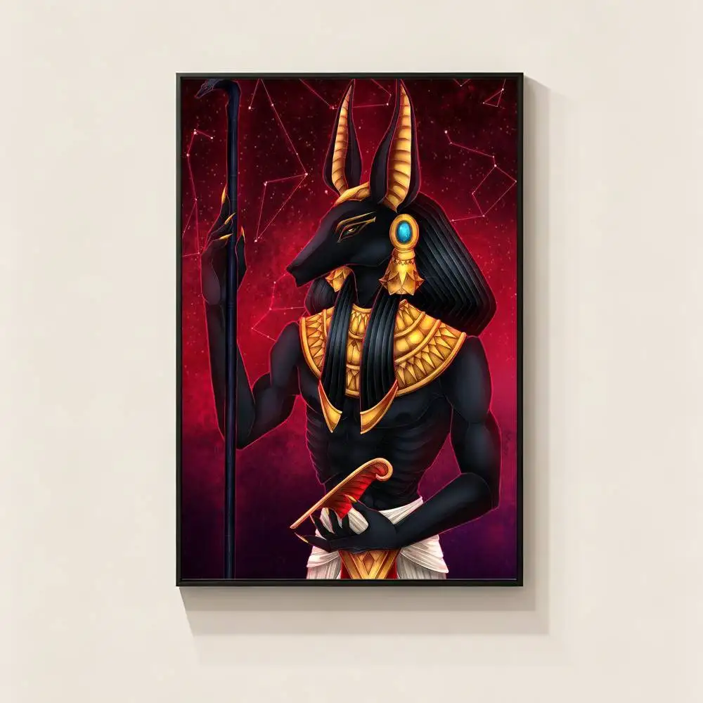 Egyptian Myth Anubis  Poster Waterproof Wall Art Sticker For Bar Living Room Vintage Decor