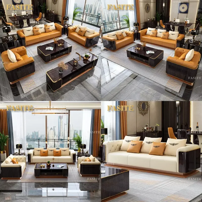 For Italian Sectional Leather Luxury Sofa Modern Design Villa Home Living Room Furniture Set