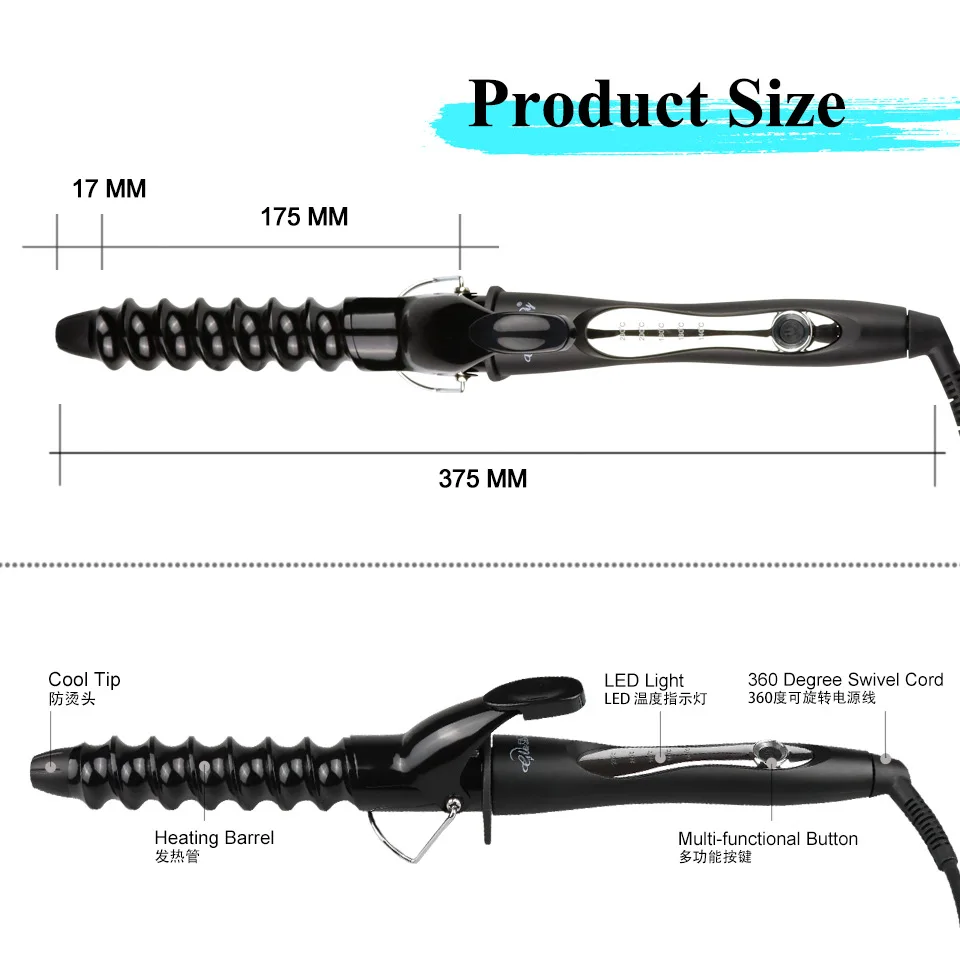 

6601-M Спиральная щипцы для завивки волос не повреждает волосы 32 мм Большая керамическая глазурь щипцы для завивки волос Большая волна Уход за волосами