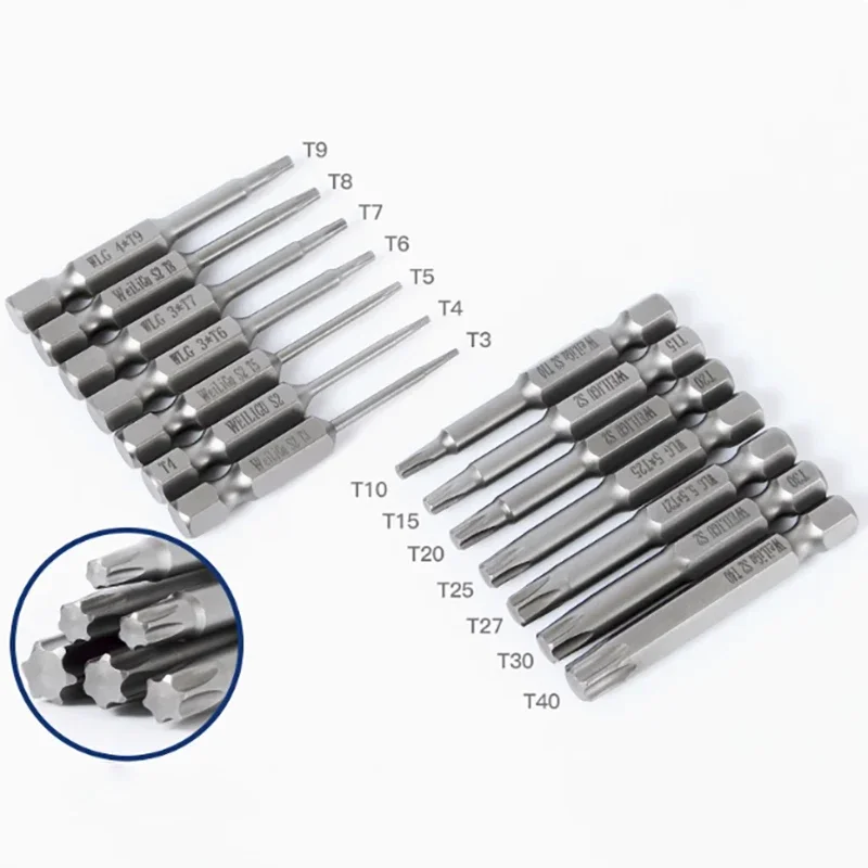 Solid Plum Blossom Screwdriver Head T3 T6 T10 T20 T30 T50 Electric Screwdriver Head Length 50/65/75mm Hexagonal Handle Wrench