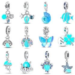 925 placcato argento luminoso lucciola farfalla trifoglio spazio astronauta Charms perline Fit Pandora 925 bracciali originali gioielli fai da te