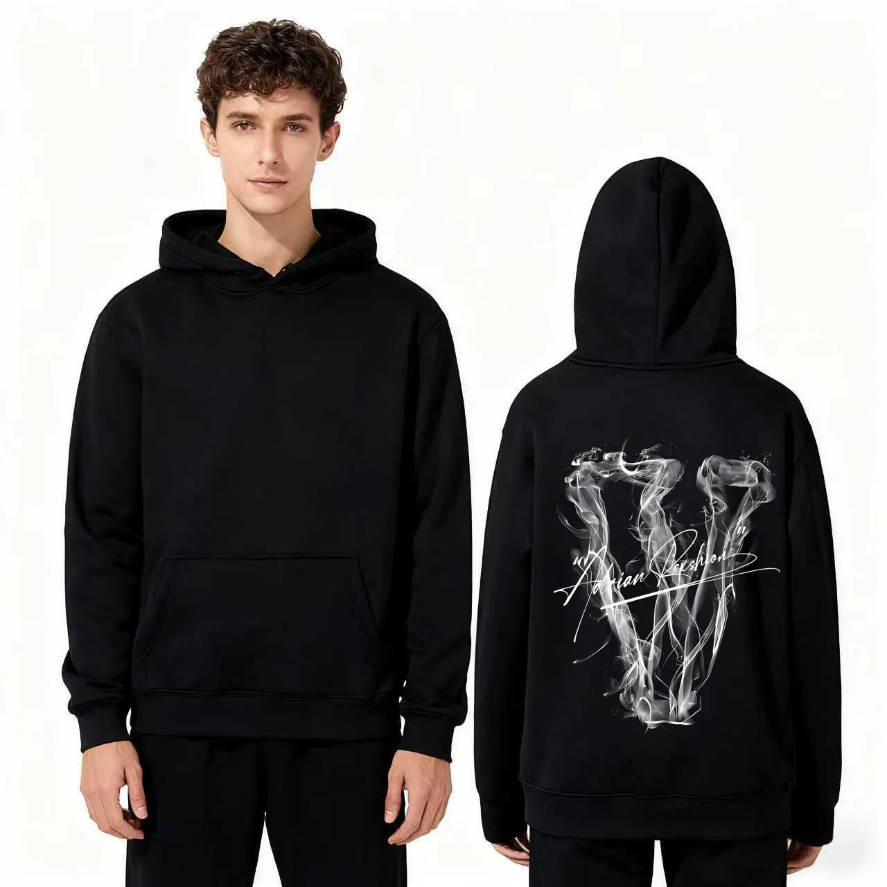 

Rahan Keshion 2025 Новая мода 330 г/м2 Тяжелая толстовка с дымчатым V-образным принтом Удобный пуловер унисекс