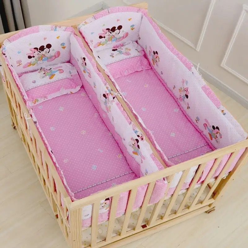Solid wood unpainted double baby cot twin baby cot movable multi-functional shaking bb bed splicing queen bed