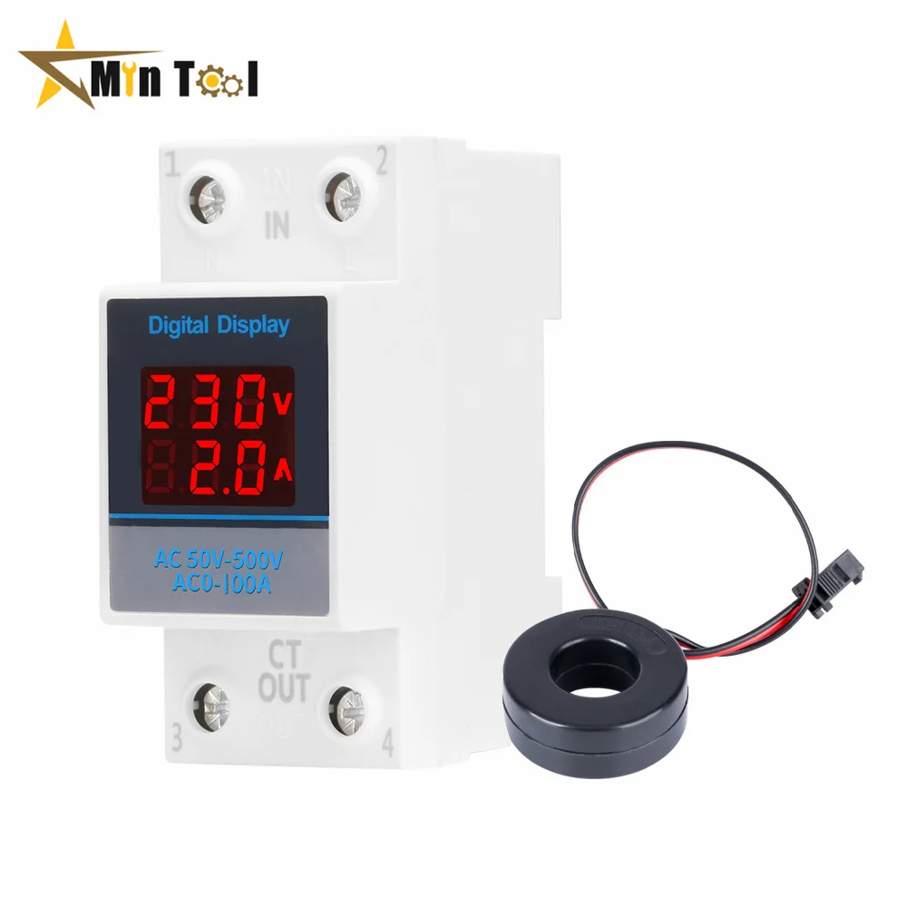 35mm Din Rail Single Phase Ammeter Voltage Meter AC 50-500V Voltmeter Gauge Current Indicator Volt Amp Monitor for Electrician