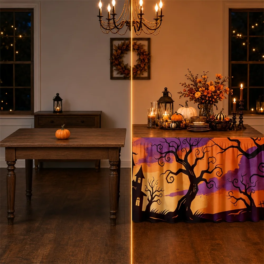 Table skirt gothic style Halloween party autumn dark fantasy horror atmospherexzj