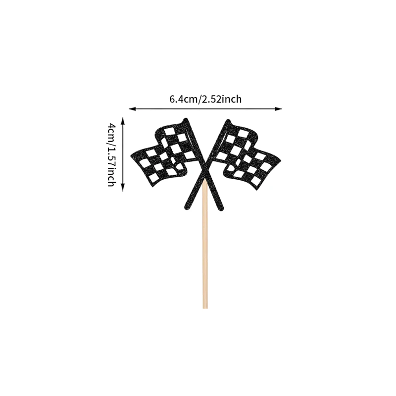 NUBECOM 24 Stück Karierte Rennflaggen-Cupcake-Topper Glitzer-Cupcake-Stecker Rennwagenflaggen Kuchen-Dekorationen für Geburtstage – Detail 4