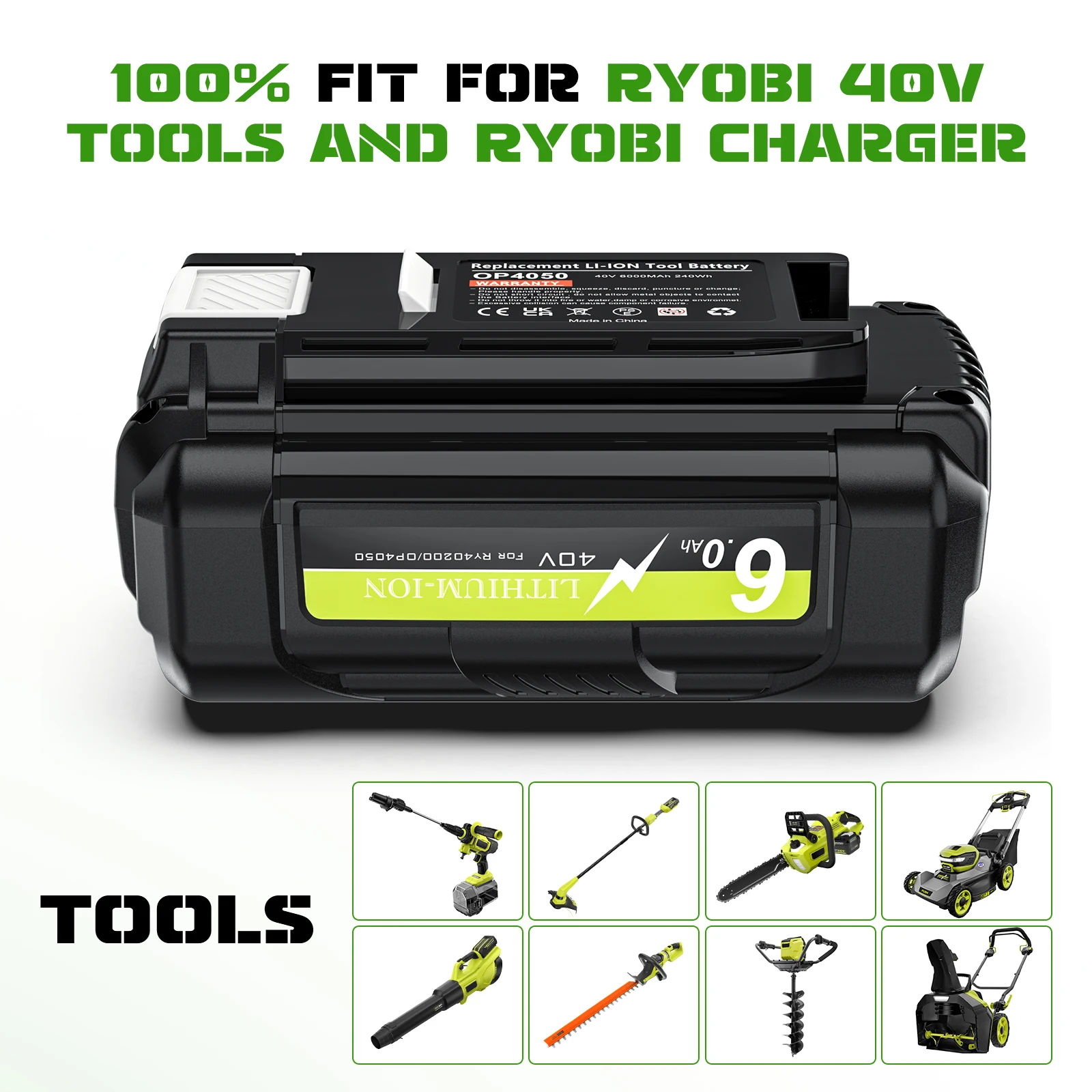 40V 6000mAh Li-ion Battery for Ryobi OP4040 OP4026 OP4030 OP4050 OP4060A OP40201 OP40301 Collection Cordless Power Tools Battery