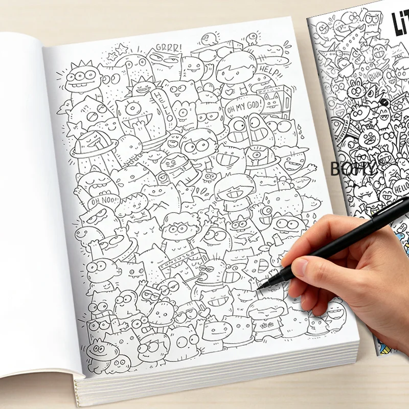 1 Large-sized Brain Hole Intensive Graffiti Healing and Coloring Painting Album, 30 Pages of Drafts, Home Leisure and Relaxation