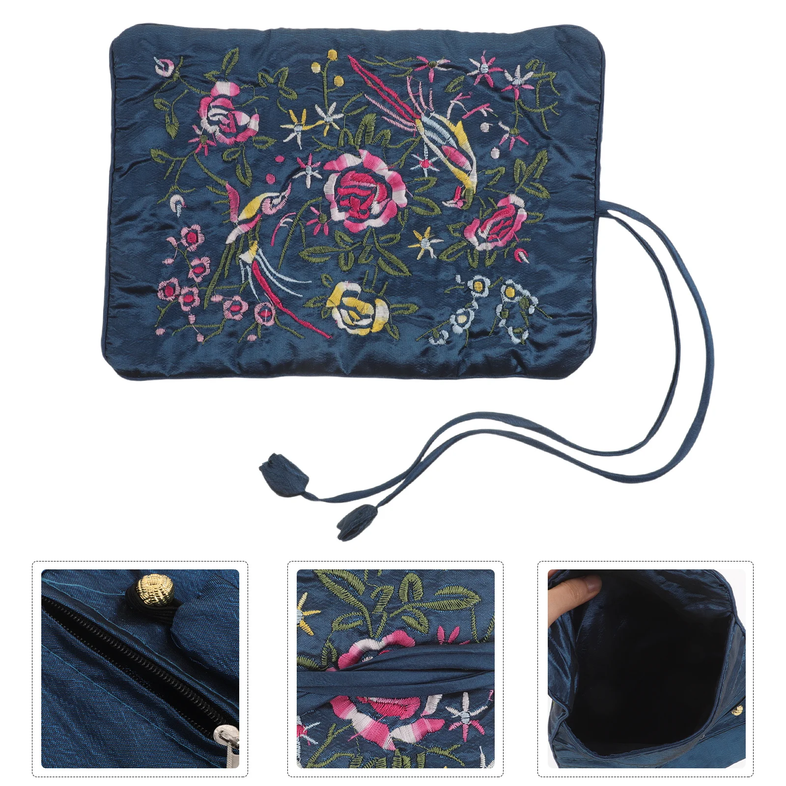 

Jewelry Storage Pouch Embroidery Design Portable Rollup Case For Necklaces Bracelets Earrings Travel Organizer Bag