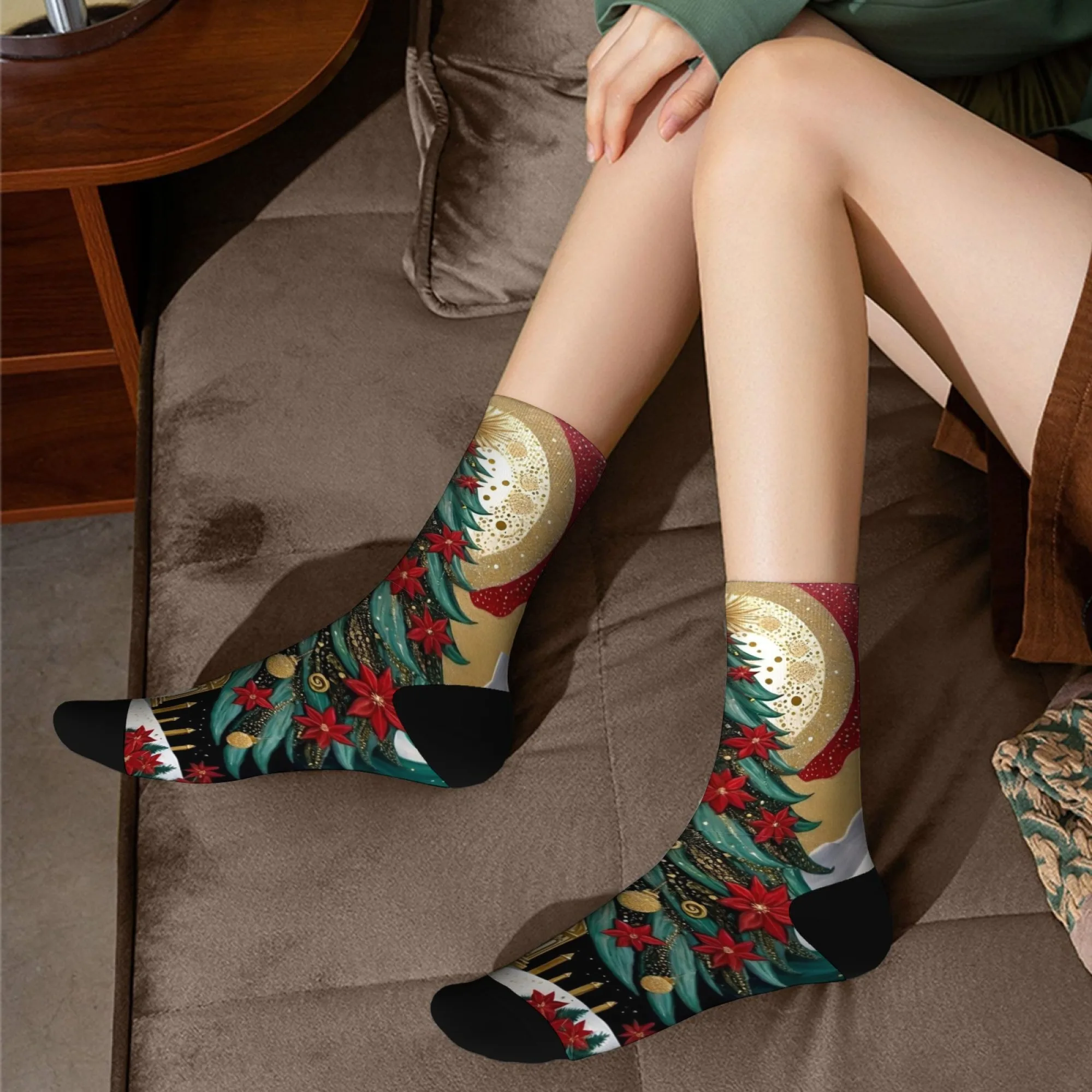 Kaos Kaki Motif Pohon Natal Kaos Kaki Pria untuk Liburan Kaos Kaki Crew Lembut Nyaman Desain Natal Hadiah Keluarga untuk Pria Kaos Kaki Pesta Unik