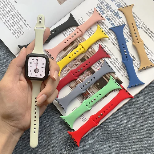 Correa delgada de silicona para Apple watch band 46-45-44mm 41mm 40mm 49-38-42mm pulsera deportiva iWatch series 8 7 6 5 se 4 10 9 ultra2
