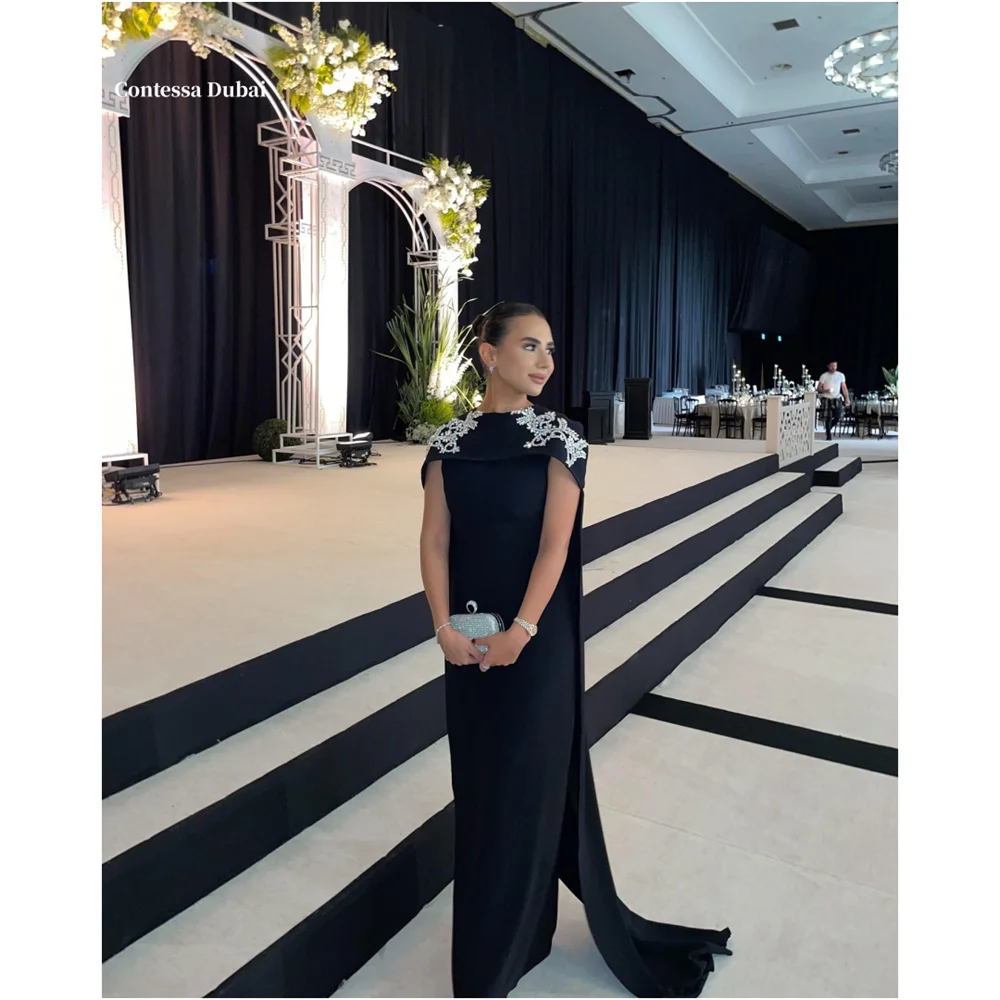 

Contessa Dubai Выпускные платья с высоким воротом и цветочным принтом со стразами и шалью со шлейфом без рукавов длиной до полаفساتين проведения проведения Column Srobes de soirée