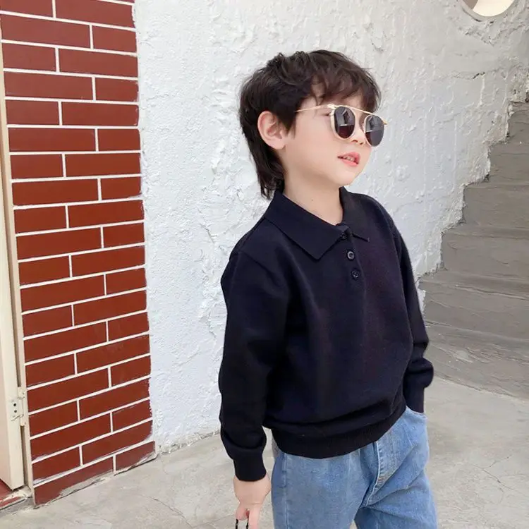 Baby Boys Girls Cute Polo Shirts Knitted Thin Sweater 2025 Children Casual Loose Tops Autumn Undershirts European American Style