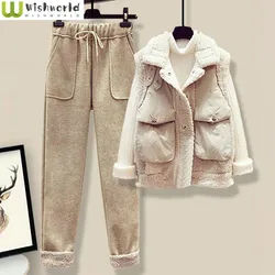 Autumn and Winter New Age Reduced Down Cotton Vest Plus Down Sweater Casual Woolen Pants Three Piece Fashionable Women's Suit