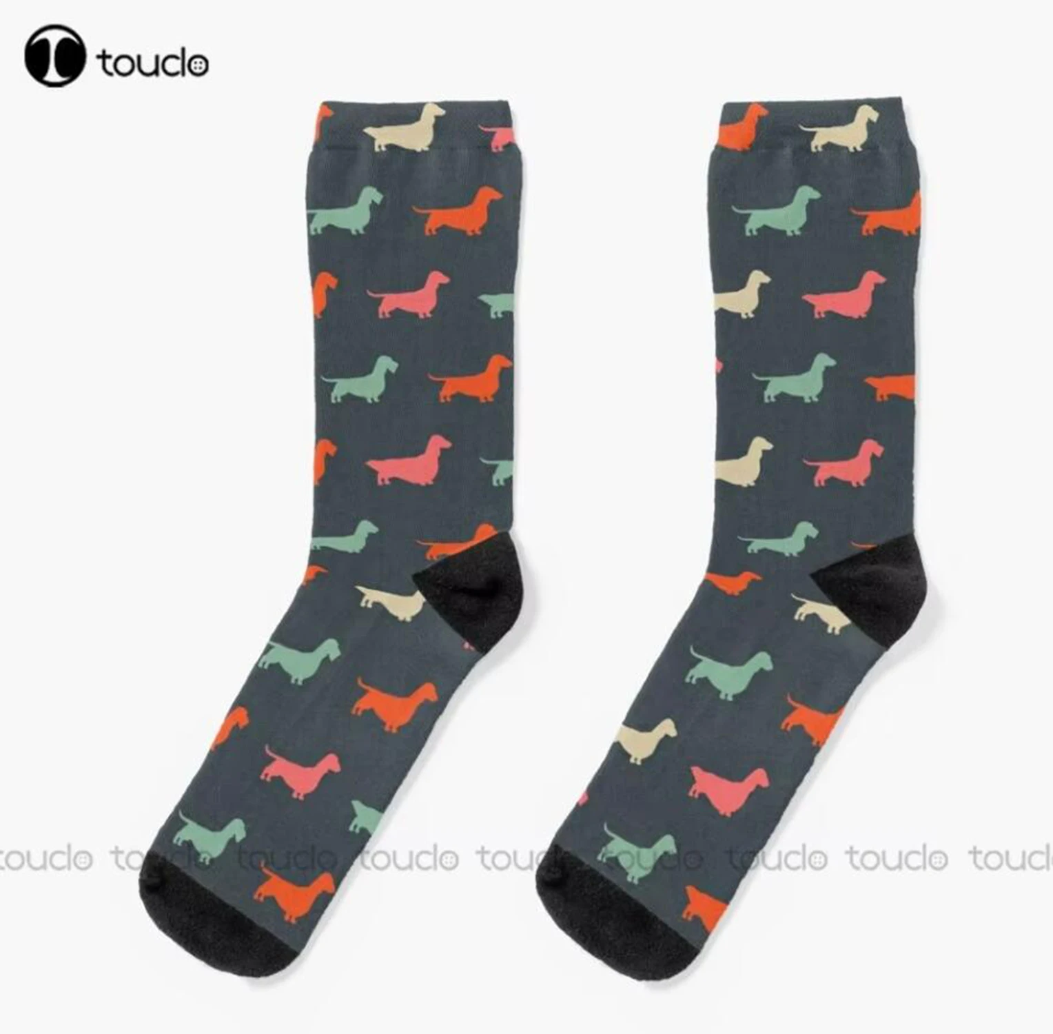 

Dachshund Silhouettes Pattern | Colorful Longhaired Wirehaired And Smooth Coated Wiener Dogs Socks Green Baseball Socks Custom