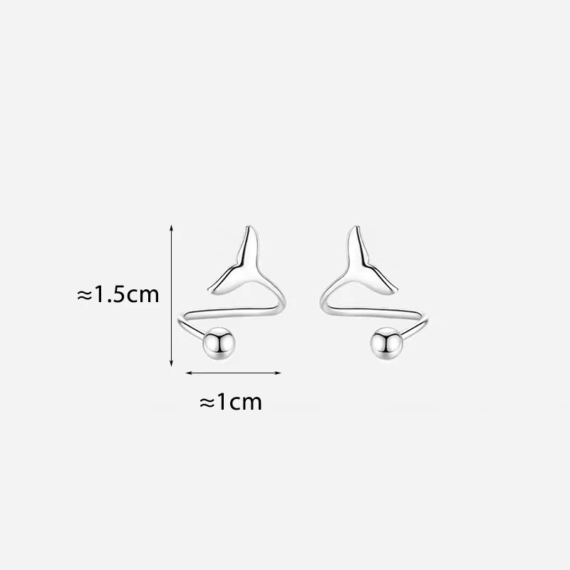 Silver Color Fishtail Curved Cute Stud Earrings for Elegant Women Piercing Screw Bead Fashion Jewelry Accessories