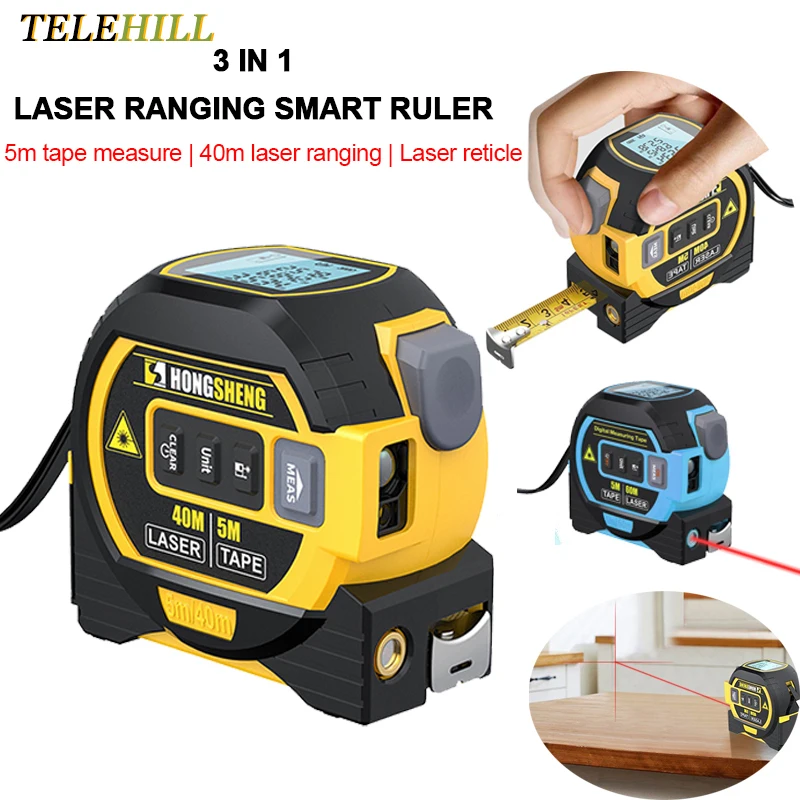 

3 In 1 40m/60m Laser Tape Measure Rangefinder LCD Display Intelligent Distance Meter Infrared Cross Line Measuring Instrument