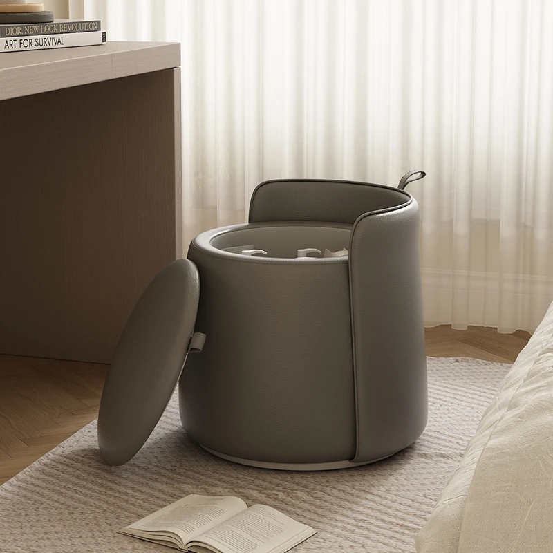 2025 hot sale leather storage dresser chair master bedroom solid wood small apartment dedicated rotatable dressing stool shoe st