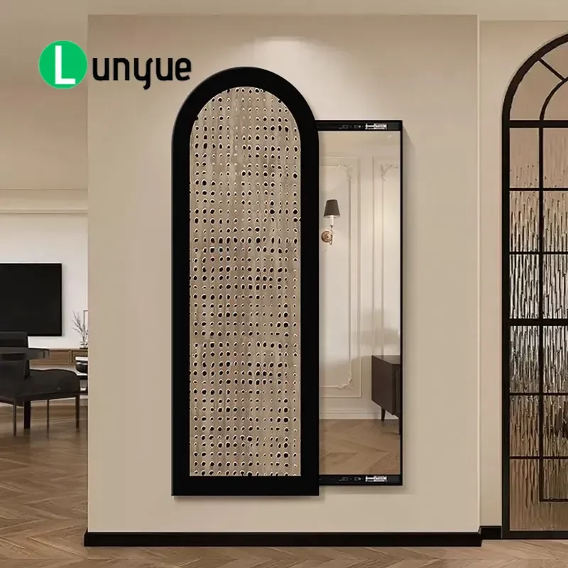Medieval Style Abstract Lines Full Body Mirror Push Pull Hidden Decorative Painting Retro Texture Wall Art for Porch Living