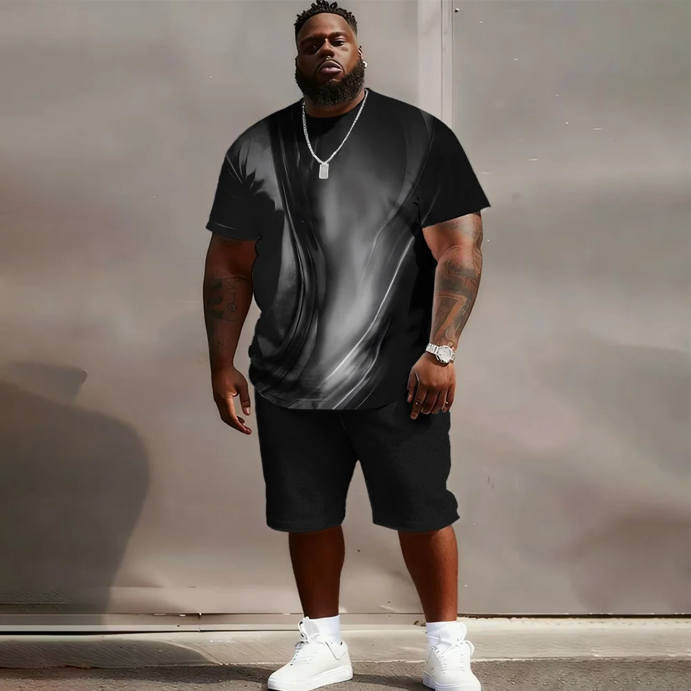 

S-9xl plus size Big & Tall Short Sleeve Set with Iridescent Flair - Lightweight Cotton Blend, Minimalist Rainbow Sheen,