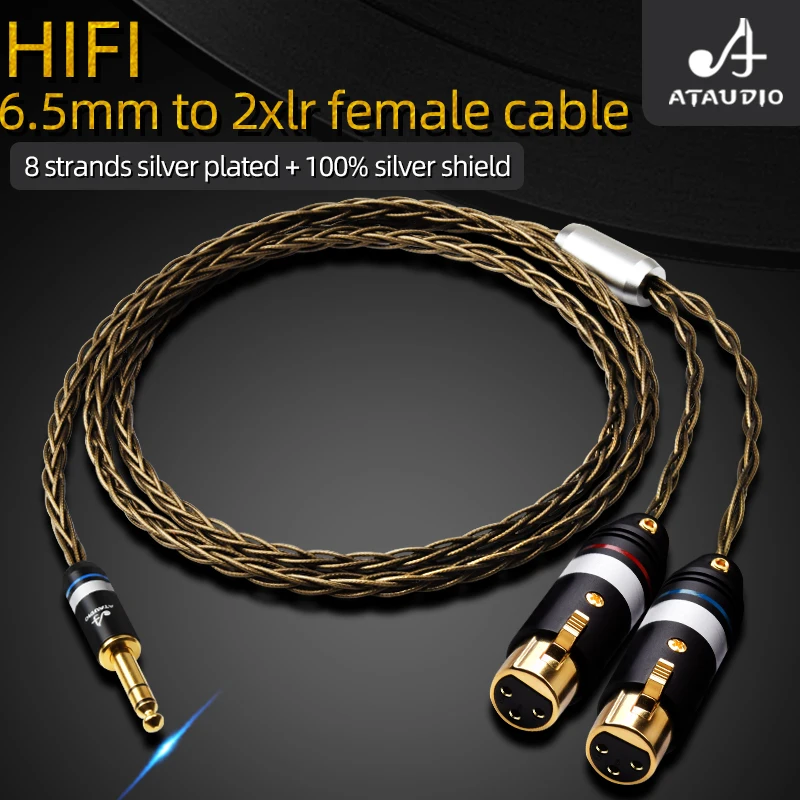 ATAUDIO 6.5 to 2XLR Cable High Quality Silver-plated Male Balanced 6.5mm to Dual XLR 3Pin Shield Audio Cable For Speaker