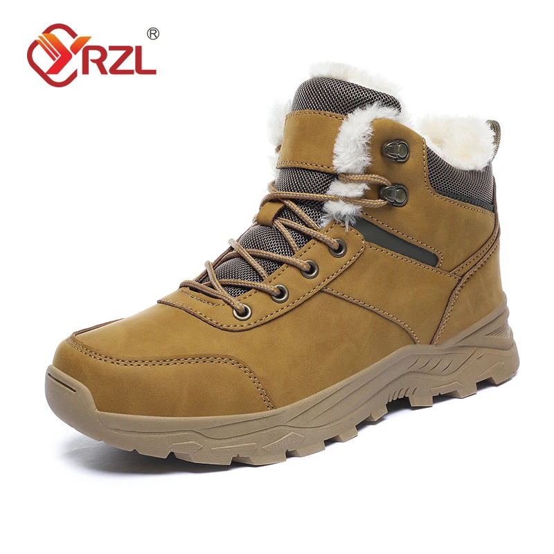 YRZL Winter Men Snow Boots Waterproof Warm Plush Ankle Mens Shoes Anti-slip Big Size Outdoor Comfortable Hiking Boots for Men