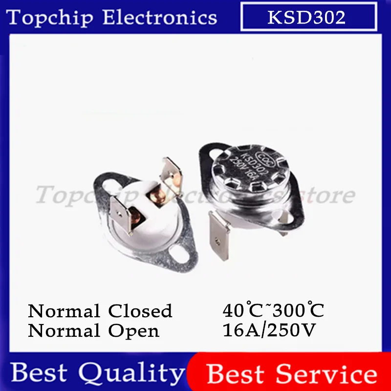 2pcs Bimetal thermostat KSD302 KSD301 16A 250V Temperature Switch Ceramics 40~300C Degree Thermostat 45C 100C 160C 135C 110C 50C