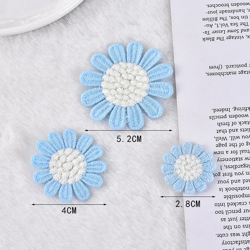 10 Buah Stiker Kain Bunga Bordir Lucu Bahan Hiasan Kepala Jepit Rambut Perca Daisy Kecil DIY