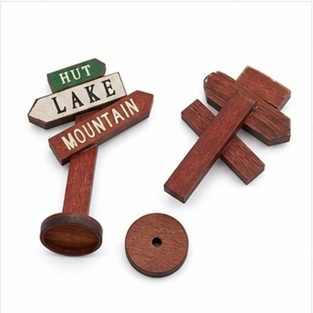 2Pcs Wooden Road Signs Micro Landscape Ornaments for Fairy Garden Decor Bonsai Shelf Office Home DIY Mini Scene Props Photo