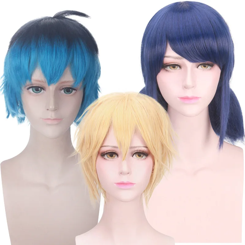 Wig Synthetic Hair Marinette Cosplay Wig Dark Blue Double Ponytails Straight Halloween Heat Resistant Women Wigs