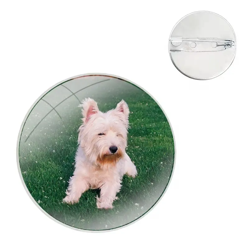 Glass Dome Brooches Badge Pins For Clothes Hat Shirt Lapel Bag Westie Terrier Dog Puppy Highland Terrier