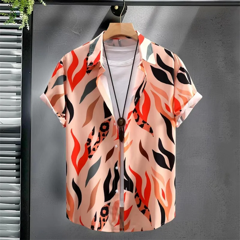 3D Printed Summer Seaside Irregular Pattern Printed Short Sleeve Shirts Men and Women Button Fashion Shirts Short Sleeve Tops