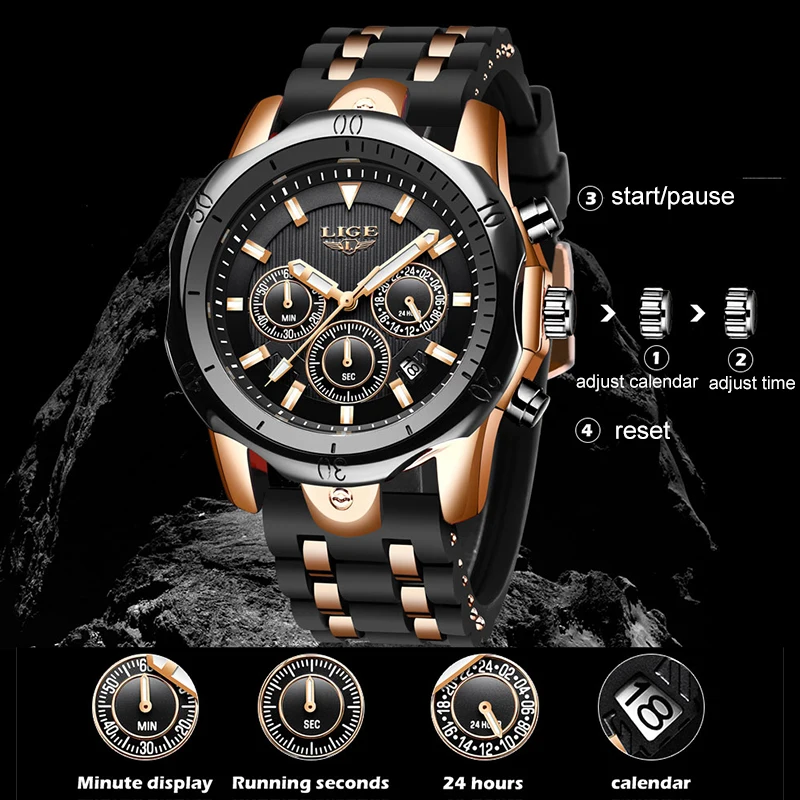 Relogio Masculino New Fashion Watch Men LIGE Top Brand Sport Watches Mens Waterproof Quartz Clock Man Casual Military WristWatch