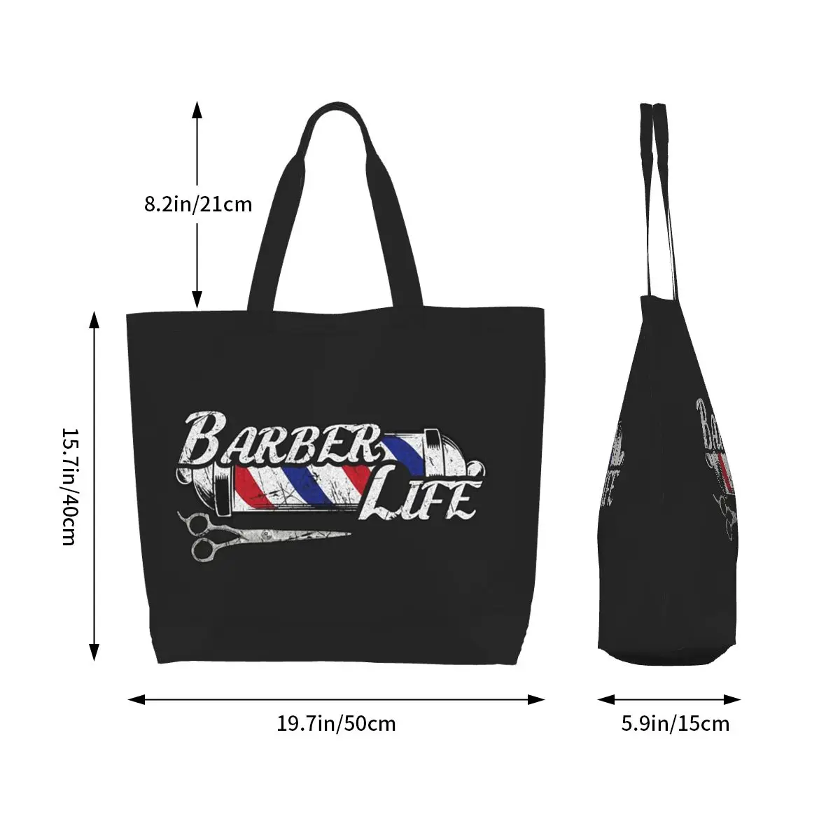 Barber Shop Sign Entrance Shopping Tote Bag Canvas Large Capacity Shoulder Bags Shopper Grocery Handbag for Women