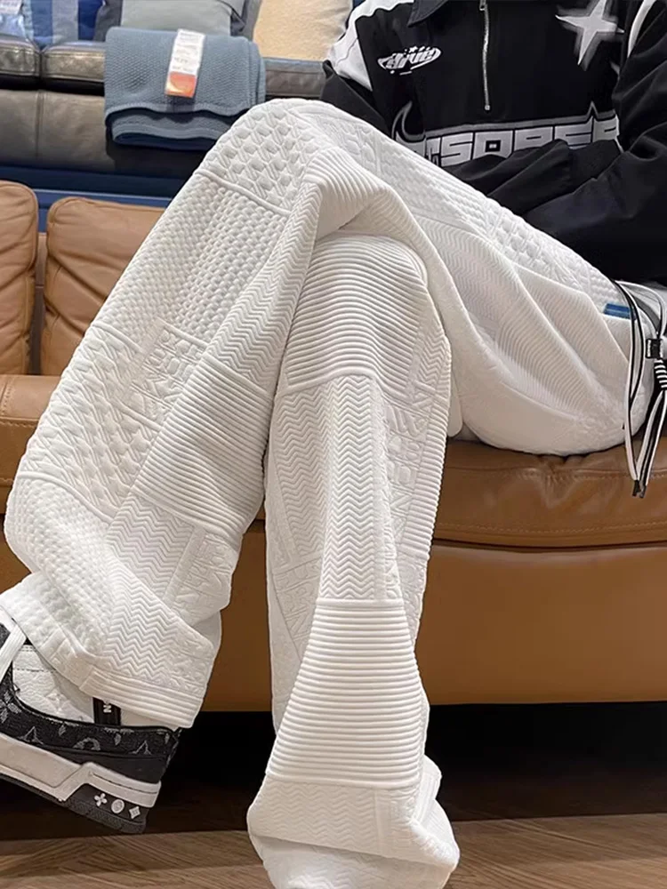 

Мужские летние модные свободные спортивные брюки с вышивкой и эффектом улучшенной текстуры, в американском ретро-стиле, повседневные длинные штаны