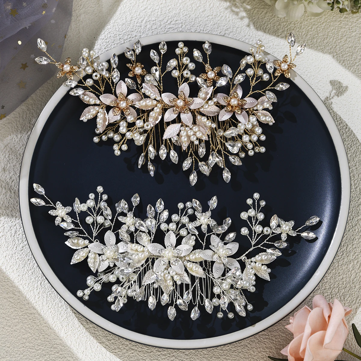 Edler Heavy Duty Klaue Haarkamm für Frauen Luxus Metall Blume Kristall Haarspange Schmuck Haarschmuck Braut Haarnadel Headdres