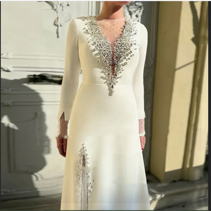 Elegante Ballkleider mit Kristallen, langen Ärmeln, Abendparty-Kleider, Reißverschluss hinten, Afrikaans Nadé, kundenspezifisch