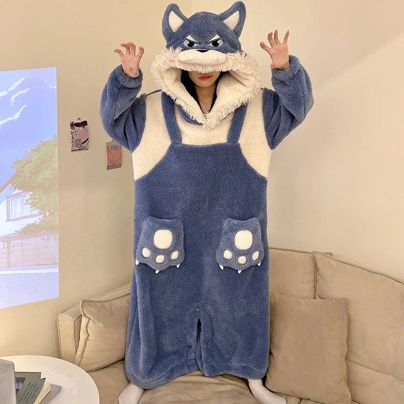 Kawaii Women Pajamas Jumpsuits Winter Thick Sleepwear Warm Animal Hooded Pyjamas Unisex Cosplay Onesie Soft  Nightwear